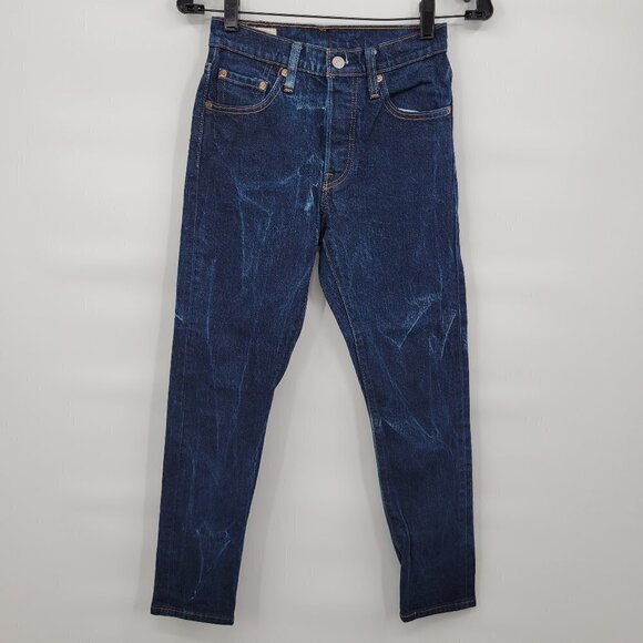 Levi's 501 Women Blue High Rise Button Fly Skinny Distressed Jeans Size 25 - Picture 1 of 14